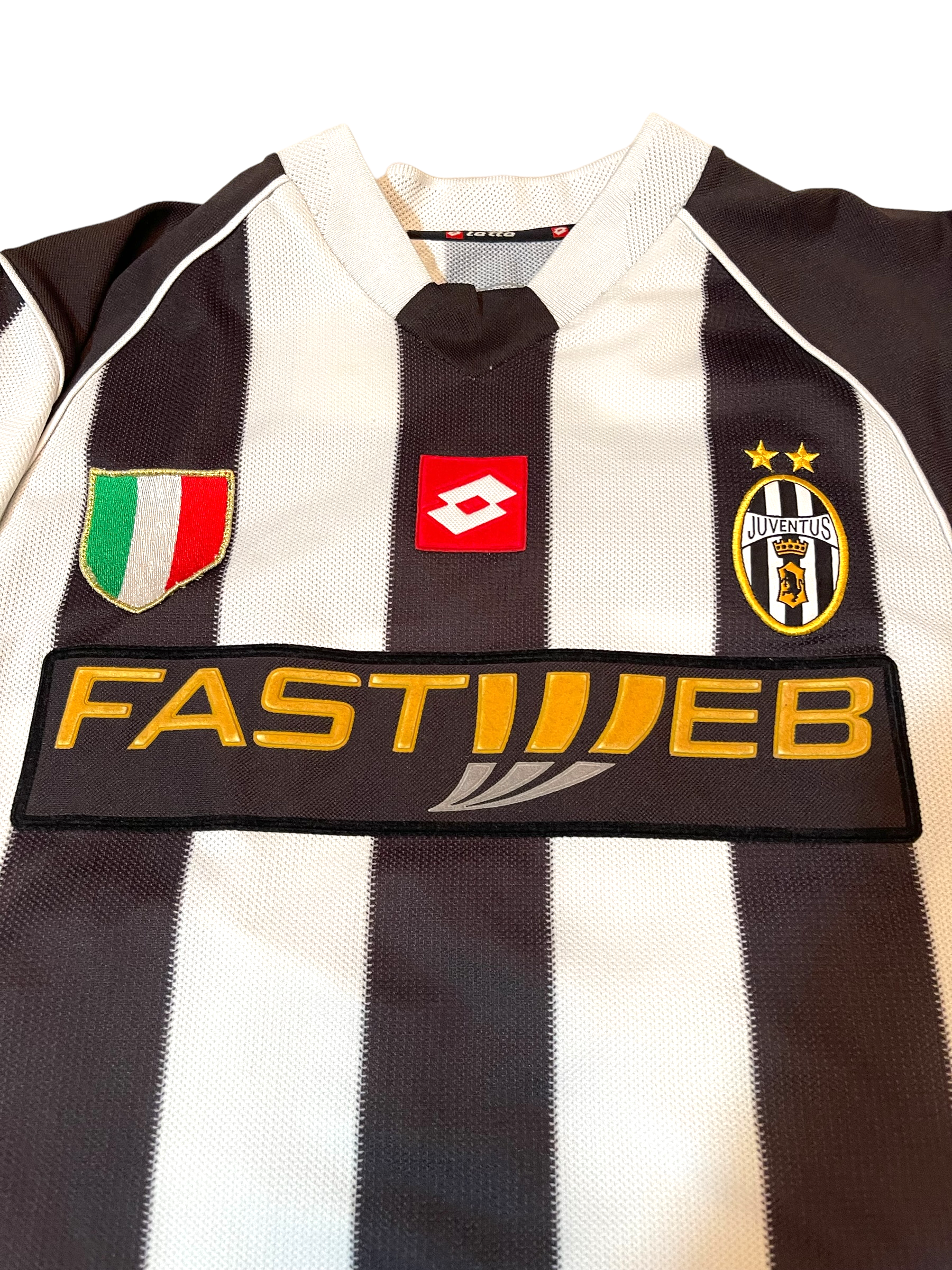 Juventus Lotto 2002-2003 Home Football Shirt Size L White Black FastWeb Rare Long Sleeve