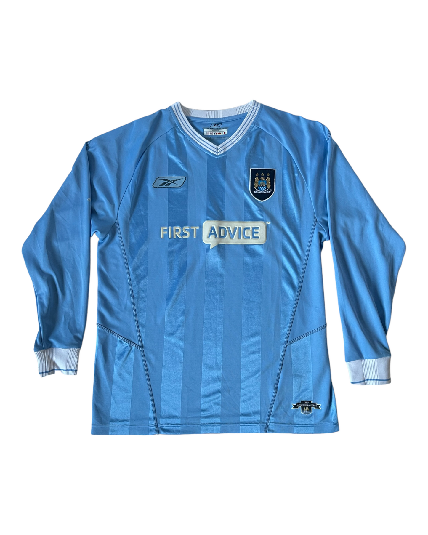 Manchester City Reebok 2003 - 2004 Home Football Shirt Size M Blue First Advice Long Sleeve