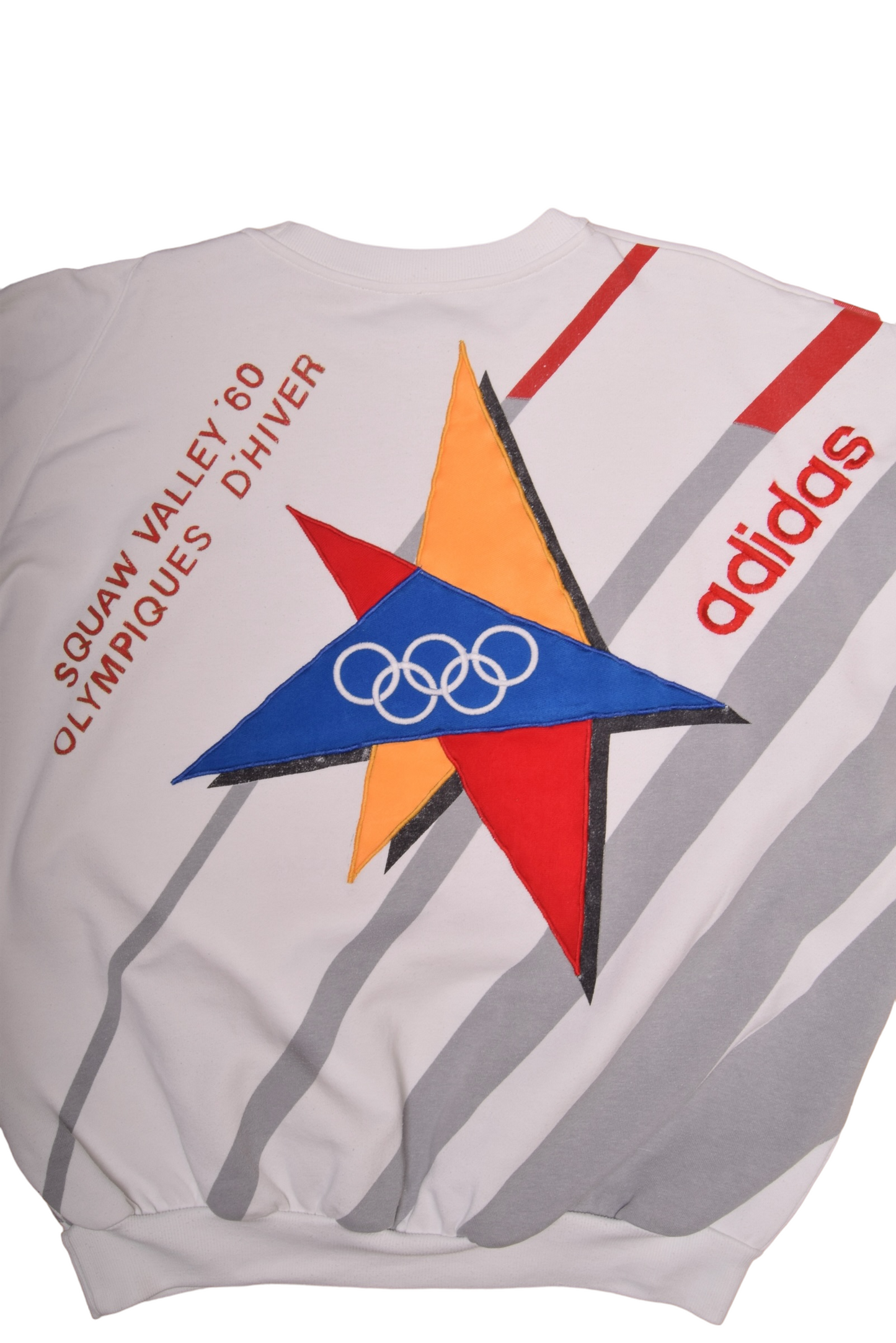Vintage Adidas Take Off Sweatshirt Crew Neck 2ND Olympic Winter Games St Moritz 11 - 19th Feb. 1928 Squaw Valley '60 Olympiques D'Hiver Made in Taiwan Size L-XL White Red Green Blue Yellow