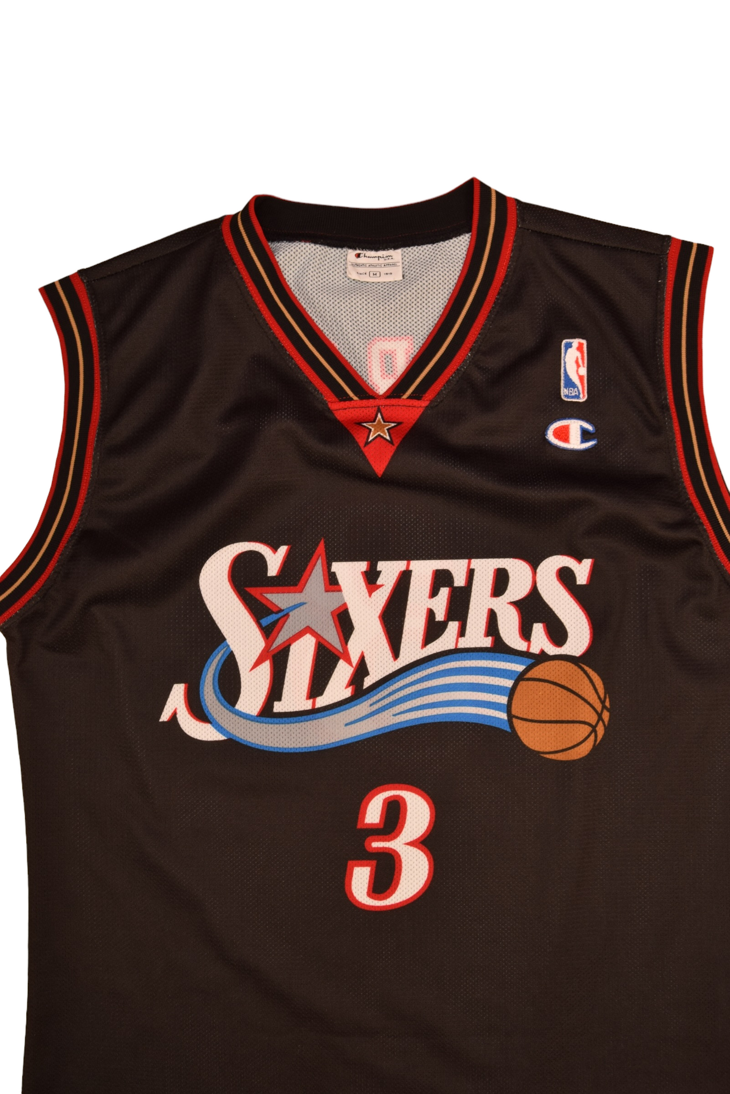 Allen Iverson Philadelphia 76ers Sixers Champion 2000 2001 2002 Away Basketball Jersey Black NBA Size M