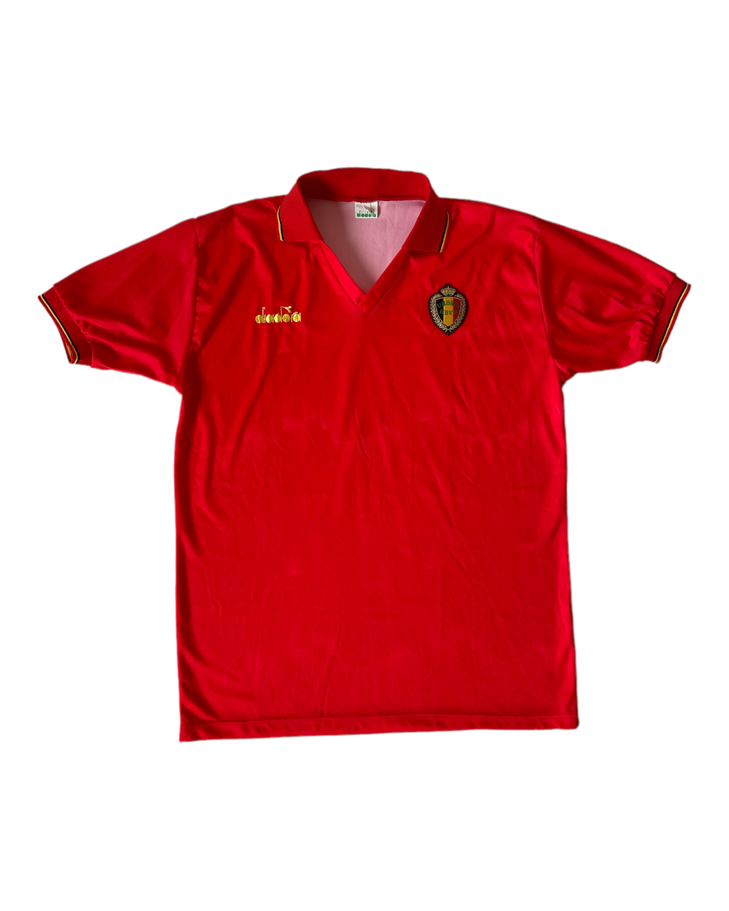 Vintage Belgium Diadora 1992-1993 Home Football Shirt Size L Red URBSFA KBVB