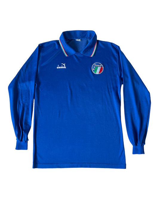 Vintage 1986-1990 Italy Italia Diadora Football Shirt Home Made in Italy Blue Size M