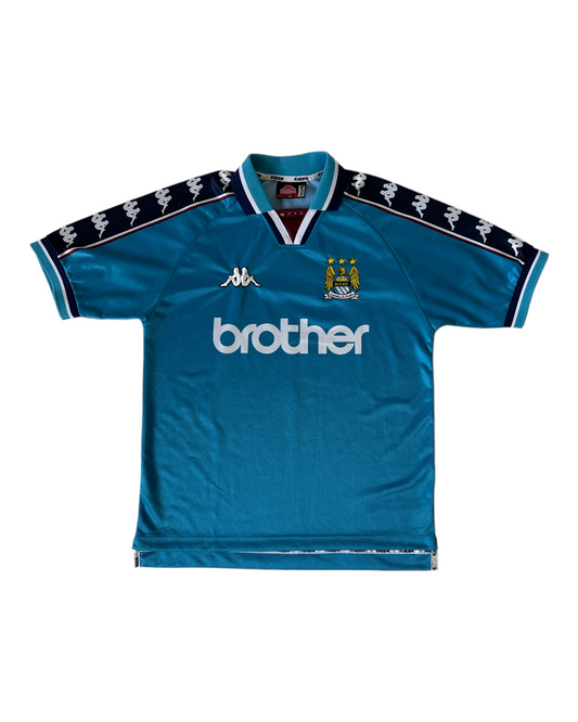 Vintage Manchester City MCFC Kappa 1997-1999 Home Football Shirt Made in UK Brother Blue