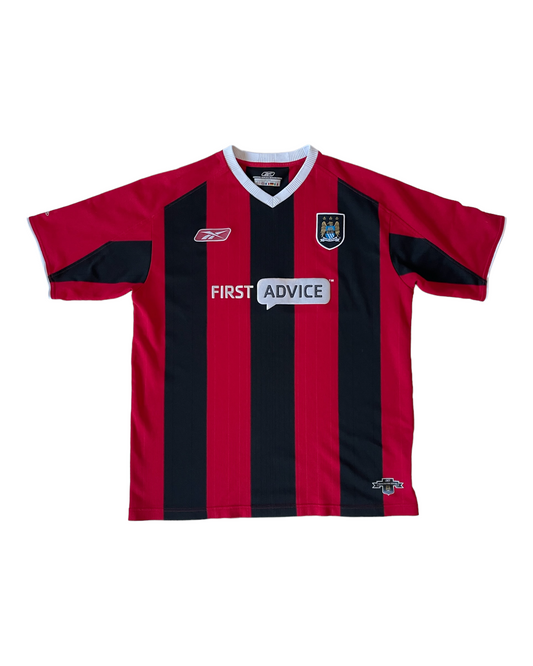 Manchester City Reebok 2003 - 2004 Away Football Shirt Size XL Red Black First Advice