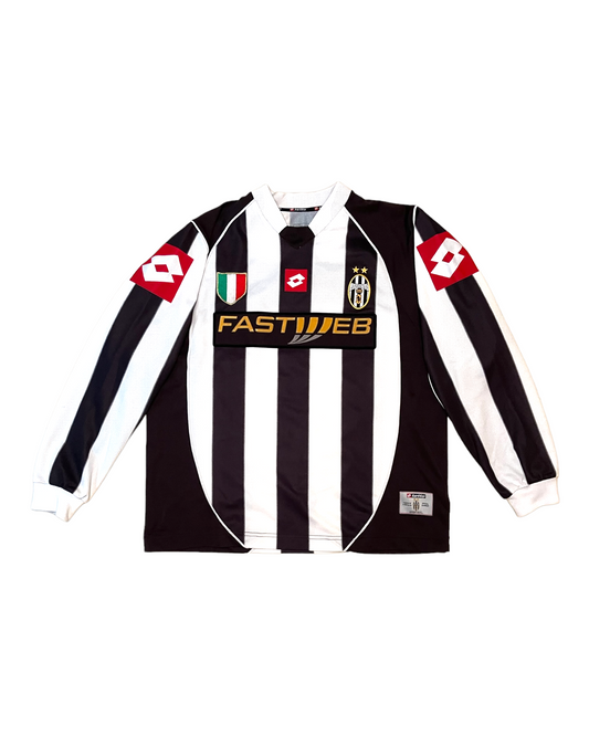 Juventus Lotto 2002-2003 Home Football Shirt Size L White Black FastWeb Rare Long Sleeve