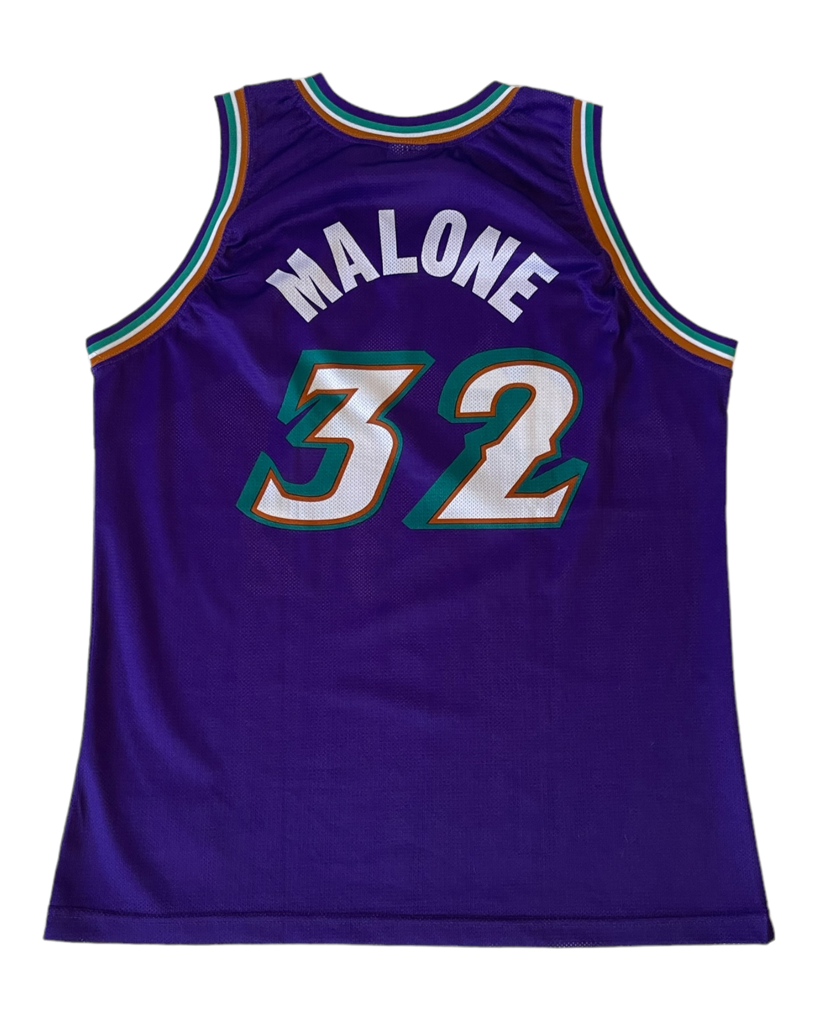 Vintage Utah Jazz Karl Malone Champion #32 Away Jersey NBA Basketball 1996 - 2003 Purple Blue White Green Size XXL