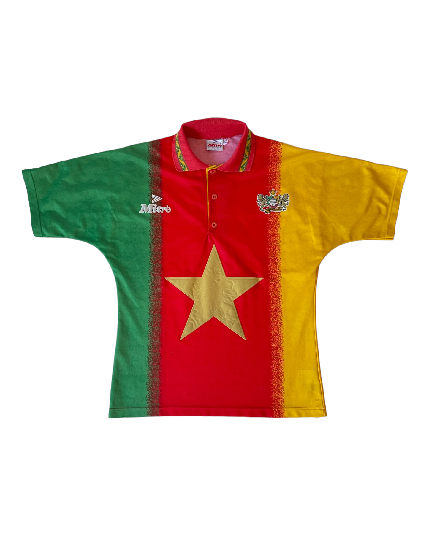 Vintage Cameroon Mitre 1994 - 1995 Home Football Shirt Size M Red Yellow Green Made in UK