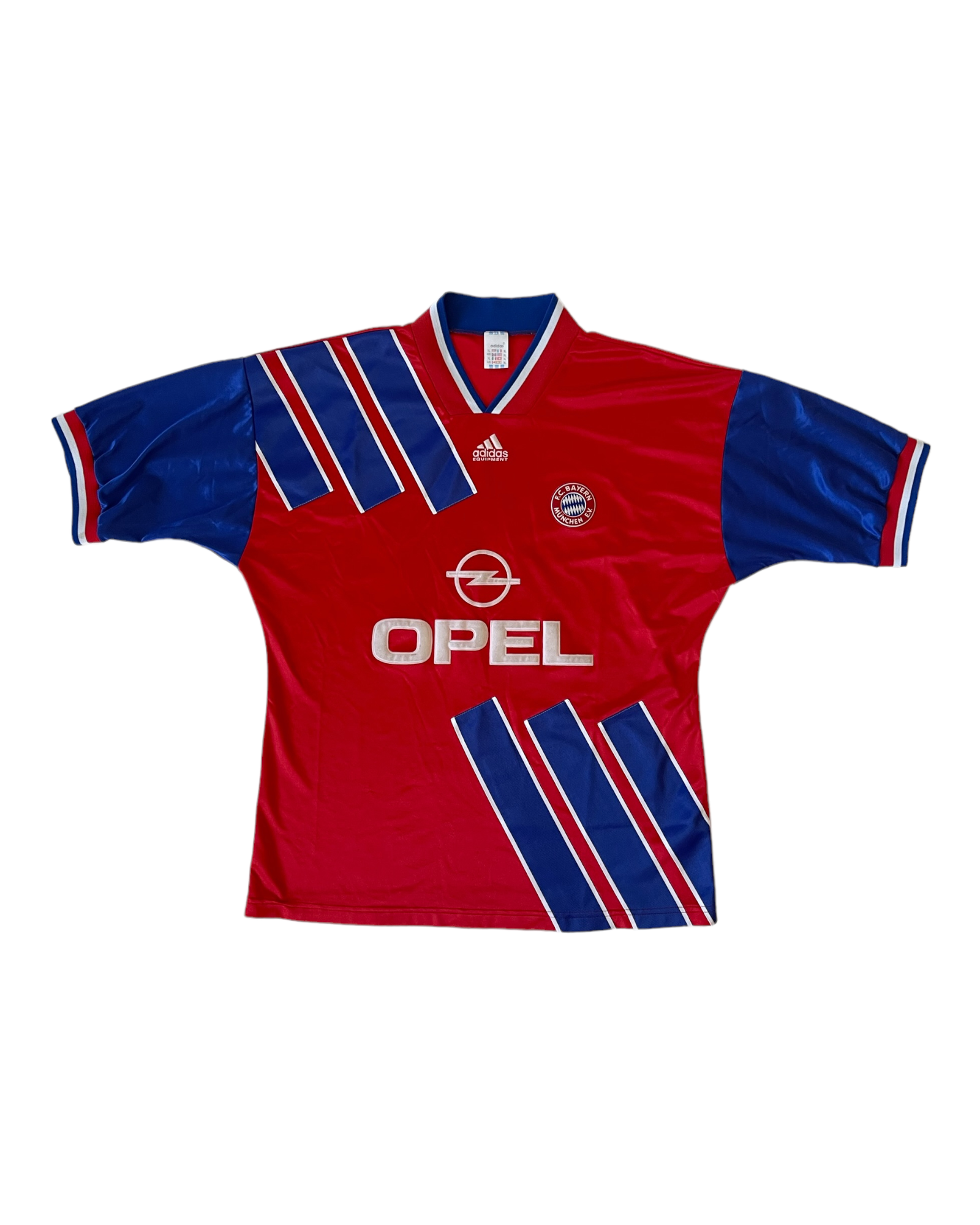 Vintage Adidas Equipment Bayern Munchen Munich 1993-1995 Football Shirt Home #5 Red Blue Opel Size XL Made in UK