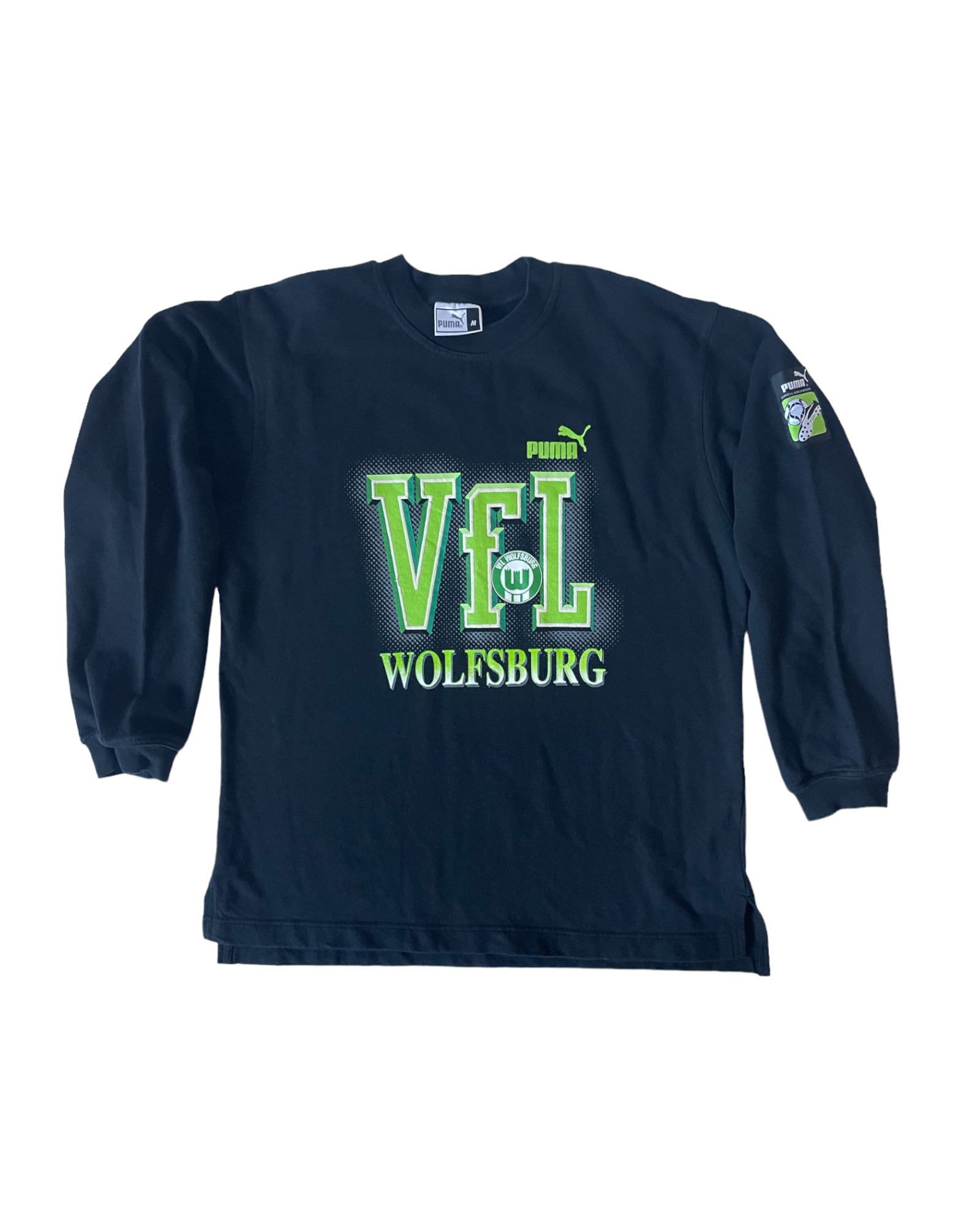 Vintage 90's VFL Wolfsburg Puma Sweatshirt Crew Neck Size M Black 100% Cotton