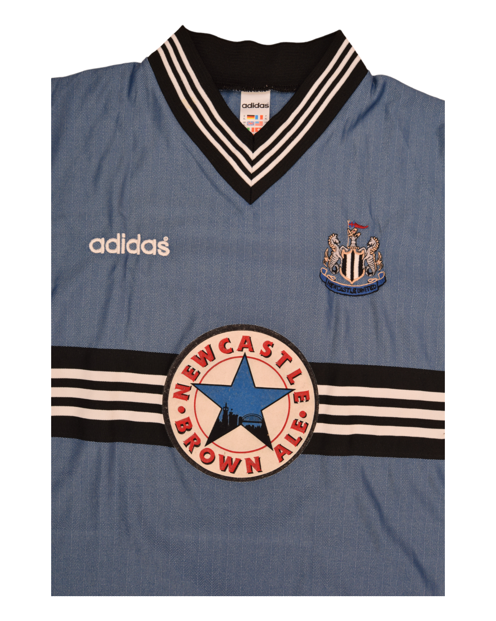 Vintage Newcastle United Adidas 1996 - 1997 Away Football Shirt Blue Newcastle Brown Ale Size XL Mande in England 02640