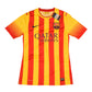 Authentic New Barcelona Nike DRI - FIT Player Issue Away 2013-2014 Away Football Shirt BNWT Deadstock Qatar Airways Unicef Yellow Red Stripes Size L Long Sleeves Dri-Fit