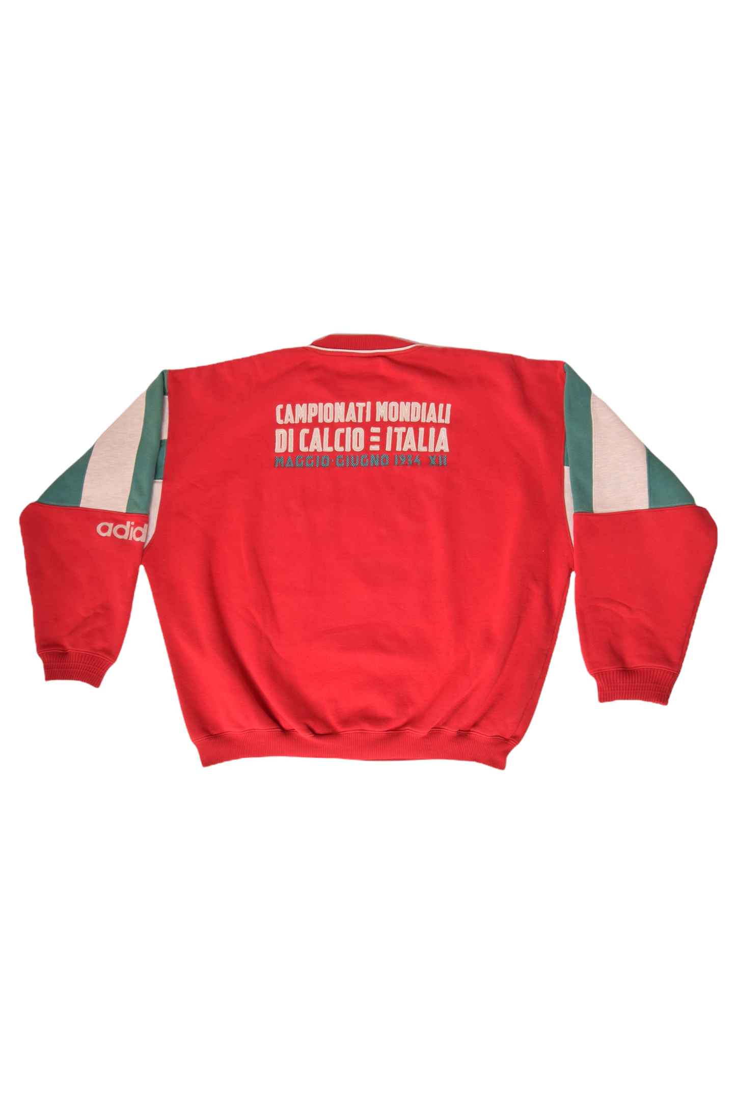 Vintage 80's - 90's Adidas Sweatshirt Crew Neck Italia Campionato Mondiale Di Calcio 27 Magio 10 Giugno 1934 Heavy Cotton Red Size M