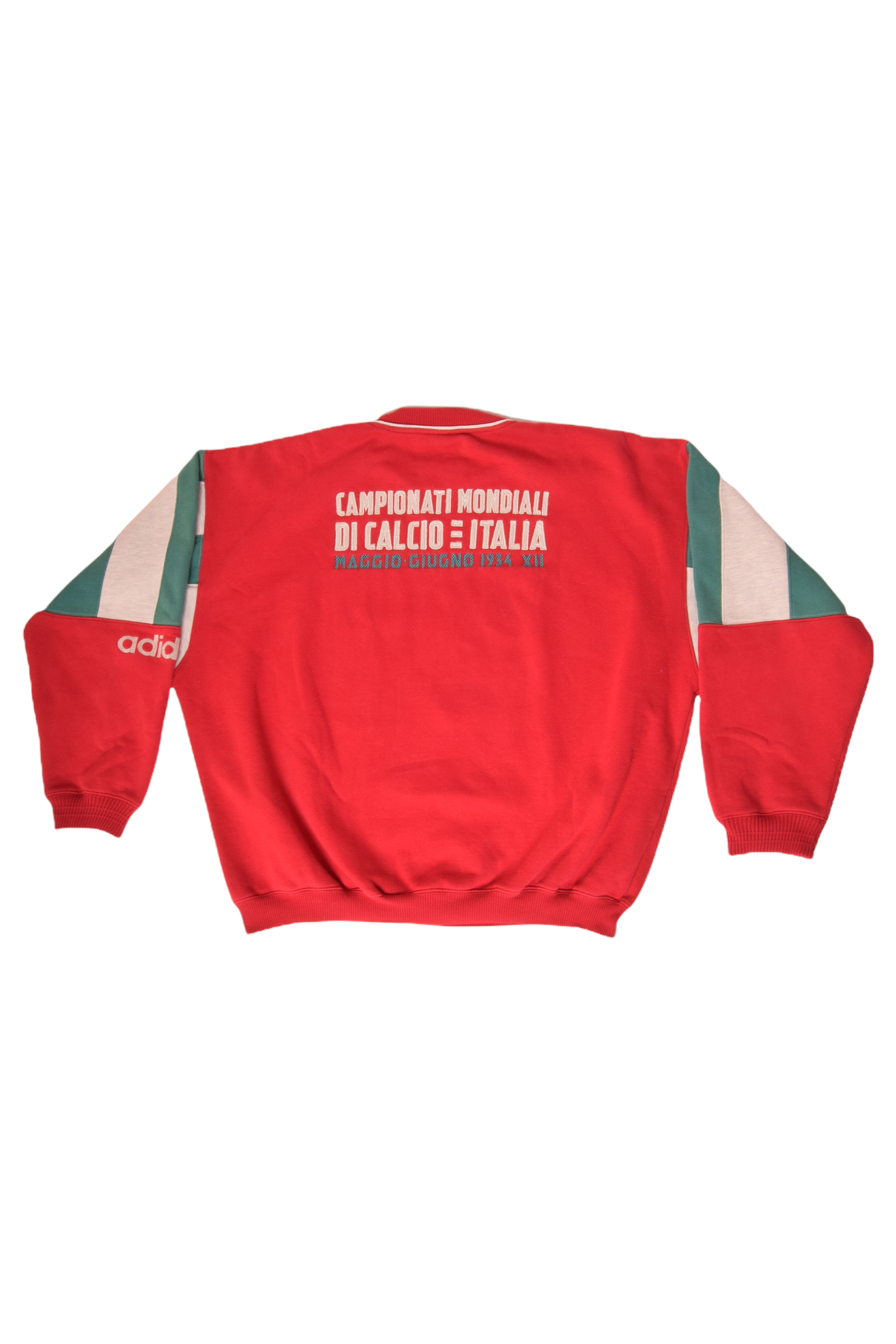 Vintage 80's - 90's Adidas Sweatshirt Crew Neck Italia Campionato Mondiale Di Calcio 27 Magio 10 Giugno 1934 Heavy Cotton Red Size M