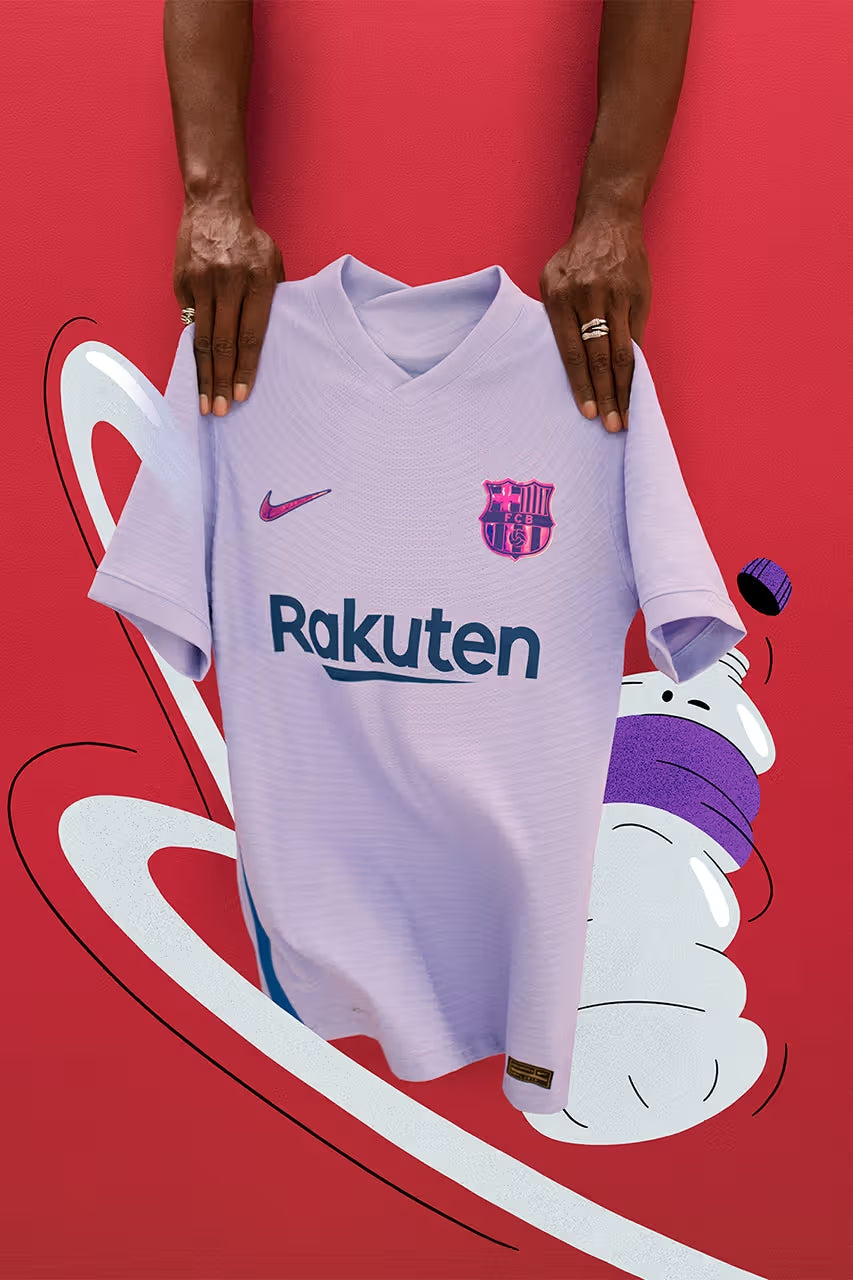 Authentic New Barcelona Nike 2021 - 2022 Away Football Shirt Deadstock BN Rakuten Size L Purple Pulse DRI FIT ADV