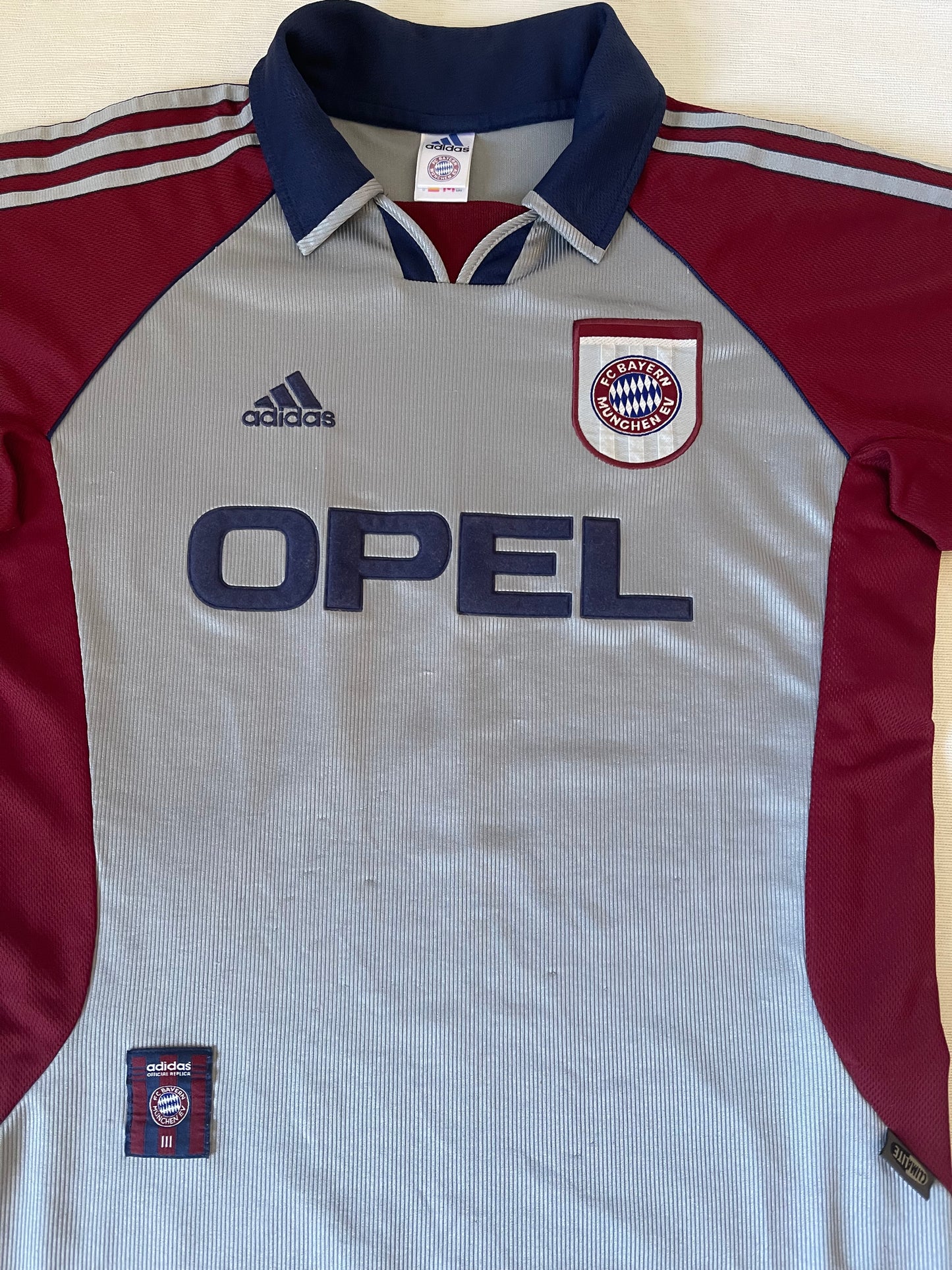 Rare Vintage Bayern München Munich Adidas 1998-1999 Third / Away Football Shirt  Size M Opel Grey Red ClimaLite