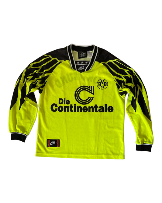 Vintage Nike Premier Football Shirt BVB Borussia Dortmund Home Neon 1994-1995 Eagle Wings Template Size S Die Continentale Long Sleeve Made in UK