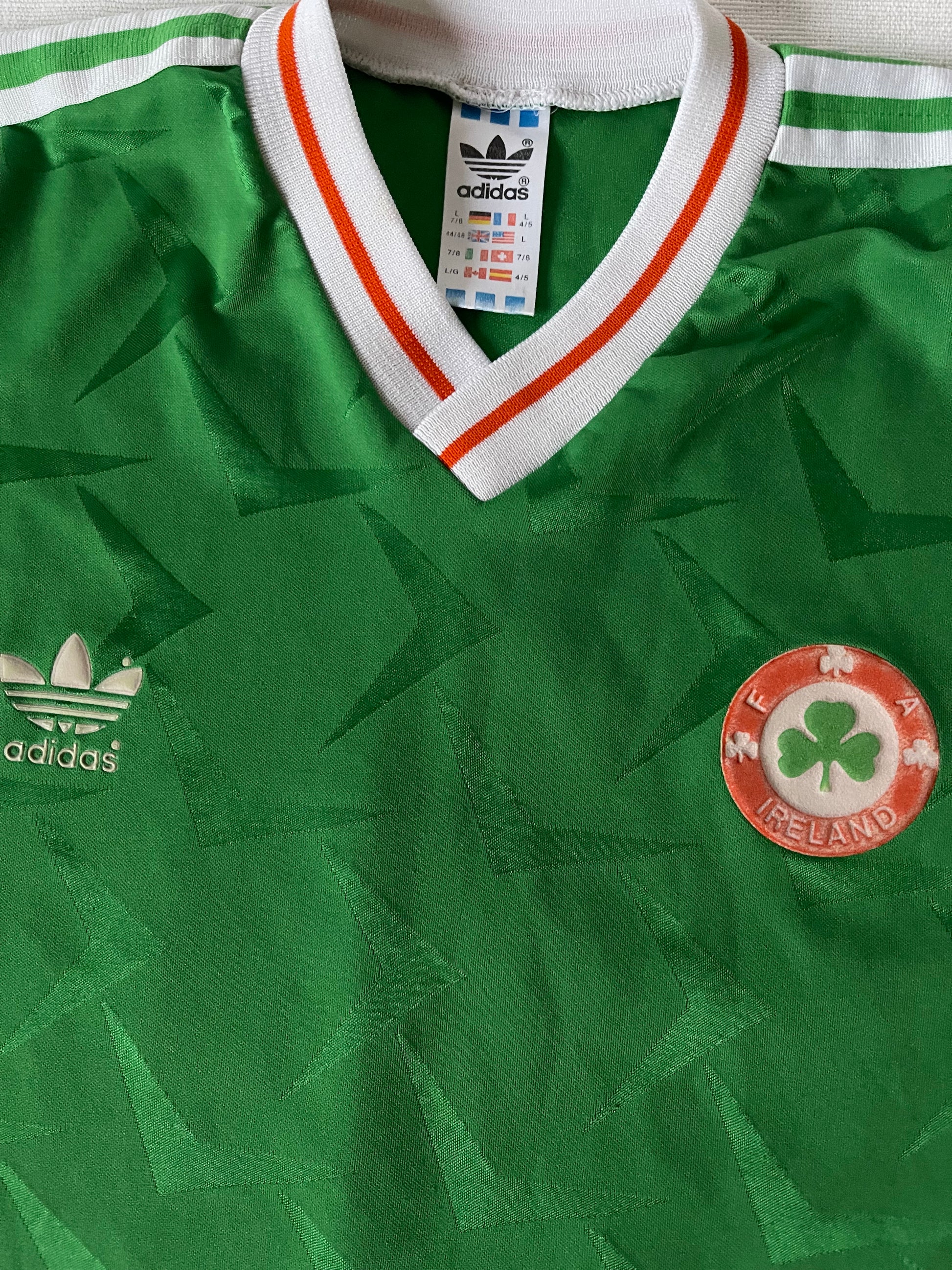 Vintage Ireland Adidas 1990 - 1992 Home Football Shirt Green Size L Made in UK