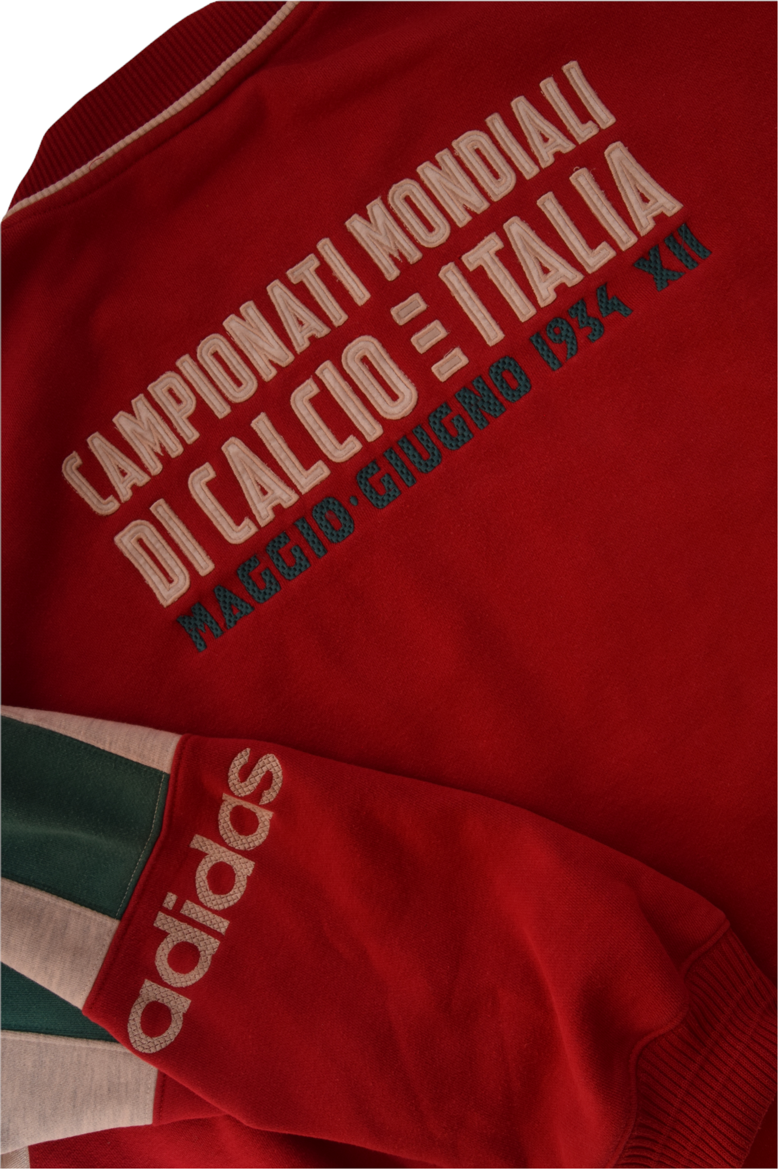 Vintage 80's - 90's Adidas Embroidered Sweatshirt Crew Neck Italia Campionato Mondiale Di Calcio 27 Magio 10 Giugno 1934 Heavy Cotton Red Size L-XL