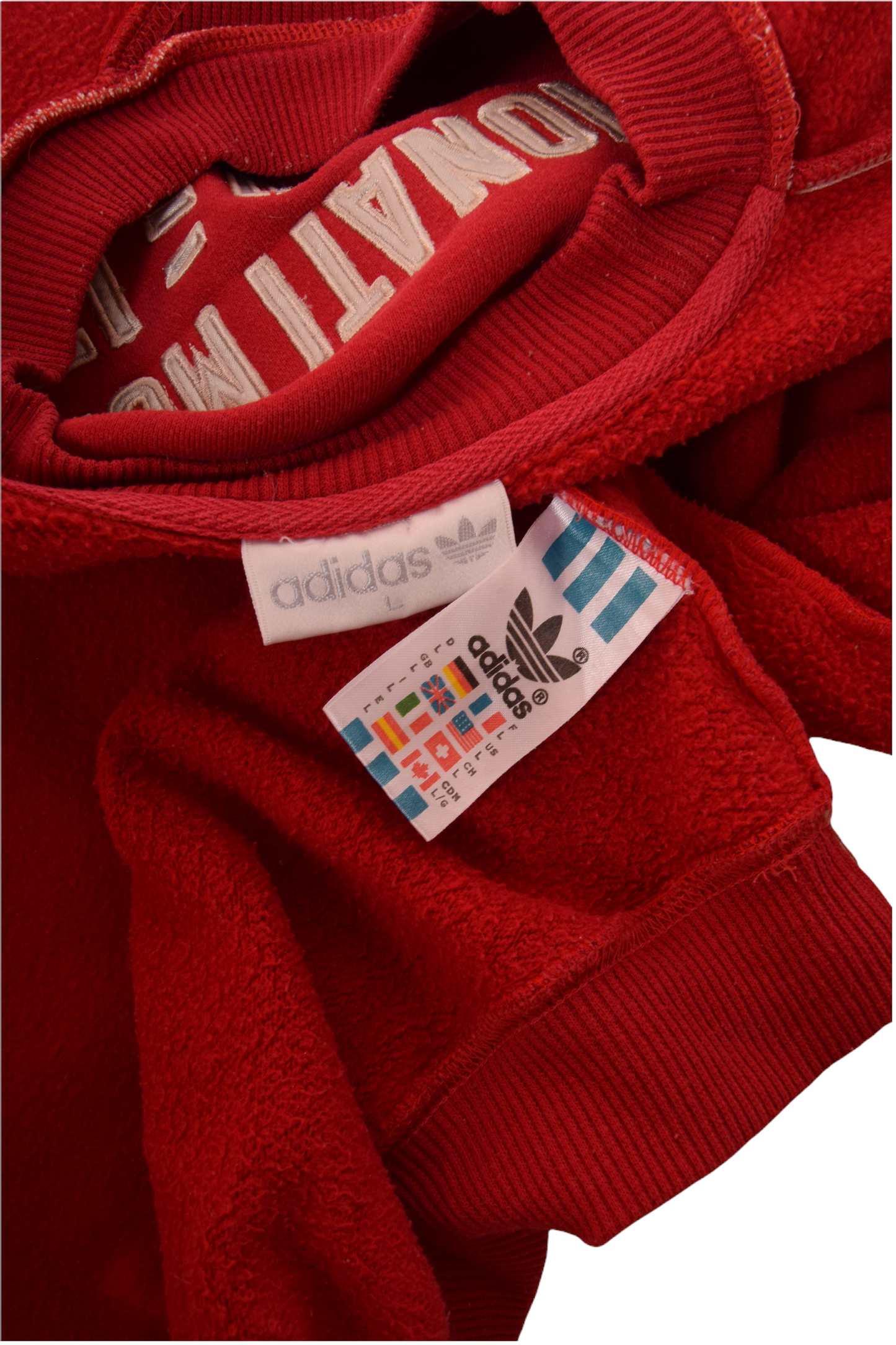 Vintage 80's - 90's Adidas Embroidered Sweatshirt Crew Neck Italia Campionato Mondiale Di Calcio 27 Magio 10 Giugno 1934 Heavy Cotton Red Size L-XL