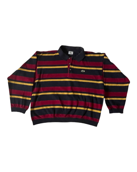 Vintage 90's Lacoste Pique Sweatshirt With Stripes 100% Cotton Size L-XL