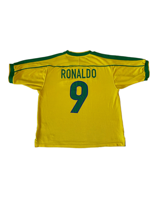 Ronaldo Luis Nazario de Lima Brasil Brazil Nike 1998-1999 Home Football Shirt #9 Yellow Size L Made in UK