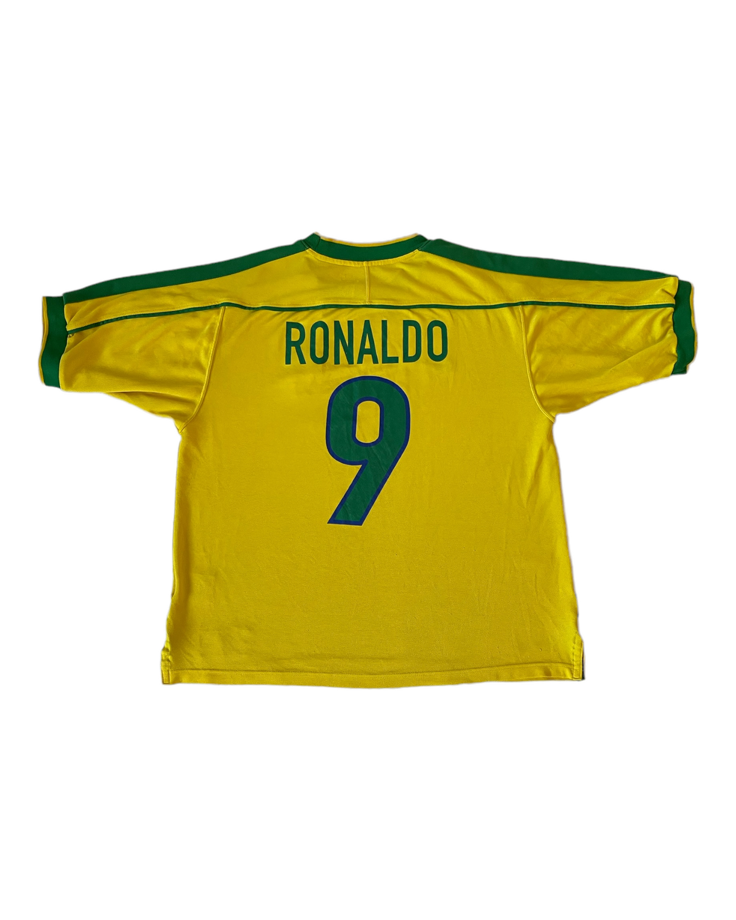 Ronaldo Luis Nazario de Lima Brasil Brazil Nike 1998-1999 Home Football Shirt #9 Yellow Size L Made in UK