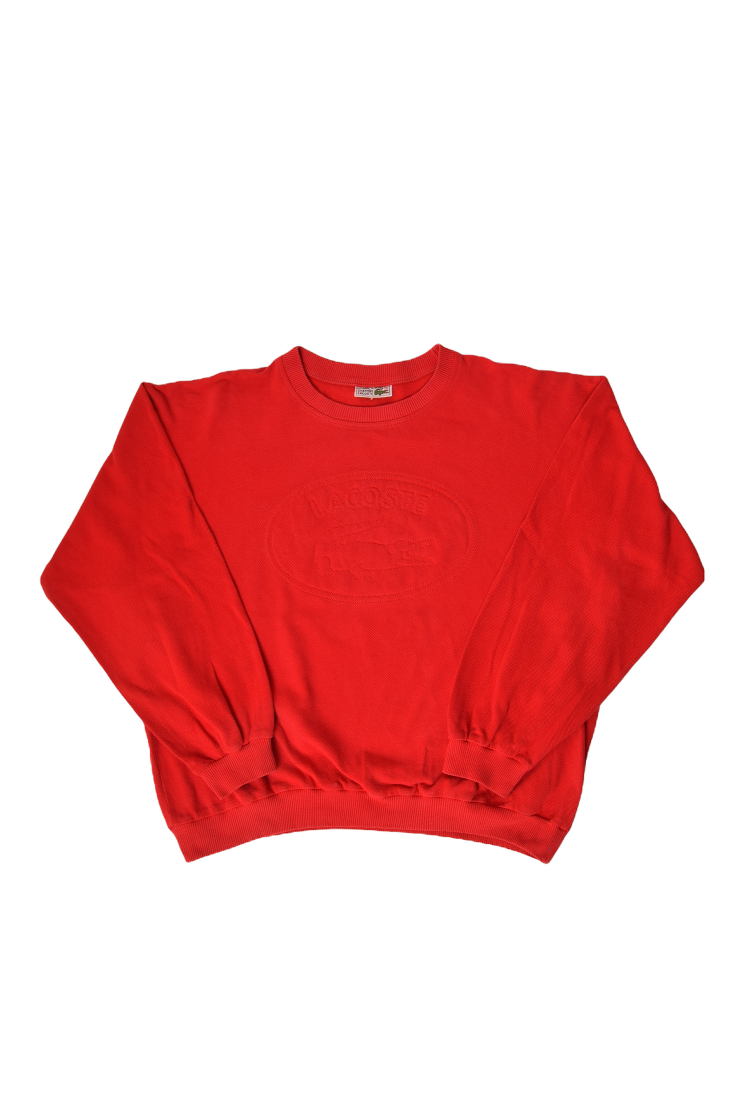 Vintage 80's Lacoste Pique Sweatshirt Crew Neck Embroidered Logo Made in France Size L-XL 100% Cotton Red