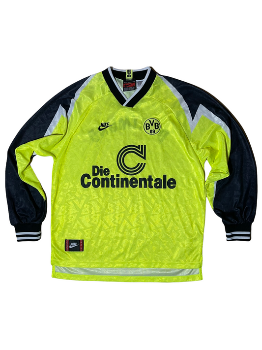 Vintage Borussia Dortmund BVB Nike Premier 1995-1996 Home Football Shirt Size XL Die Continentale Neon Yellow
