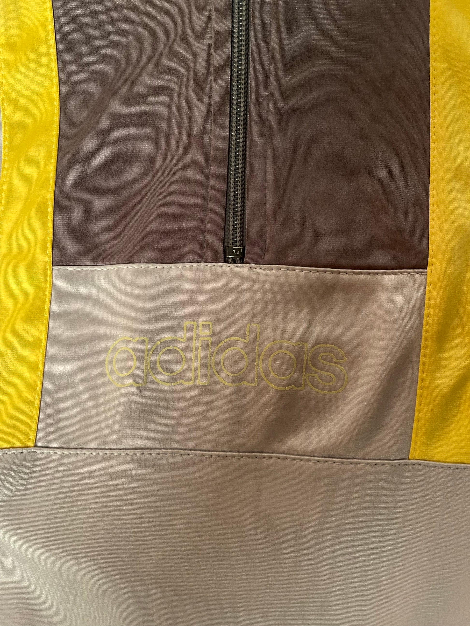 Vintage 80's Adidas Sweatshirt Hoodie Jacket Size M-L Made in Western Germany Grey Yellow